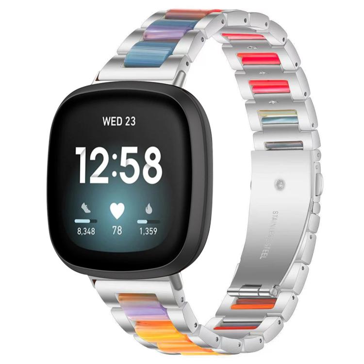 For Fitbit Versa 4 / 3 / Sense 2 / Sense xDfind Three Beads Metal Resin Watch Band