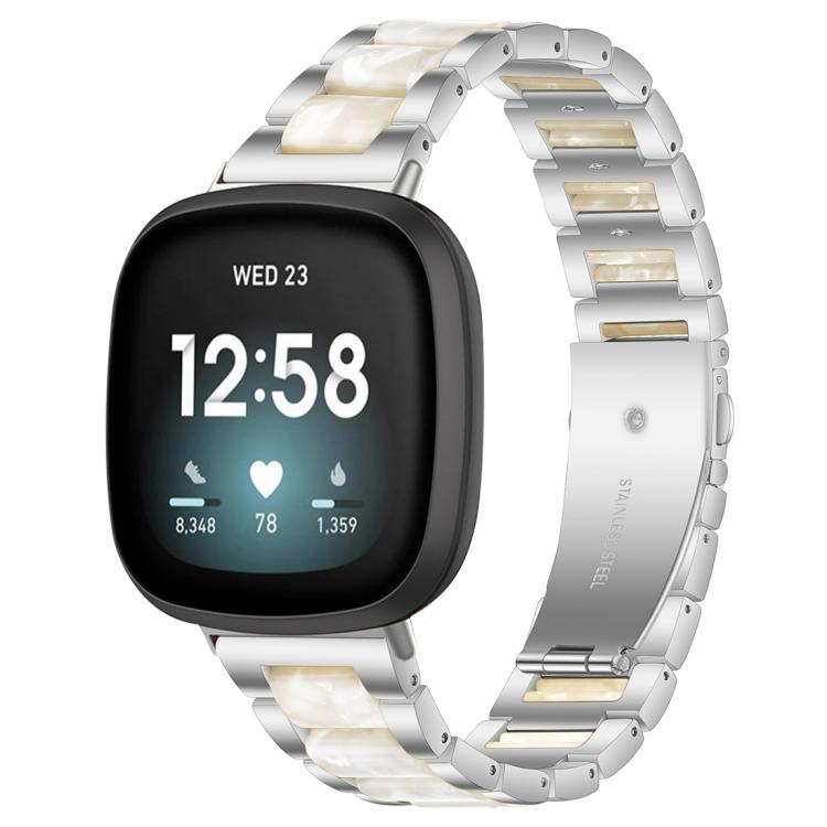 For Fitbit Versa 4 / 3 / Sense 2 / Sense xDfind Three Beads Metal Resin Watch Band