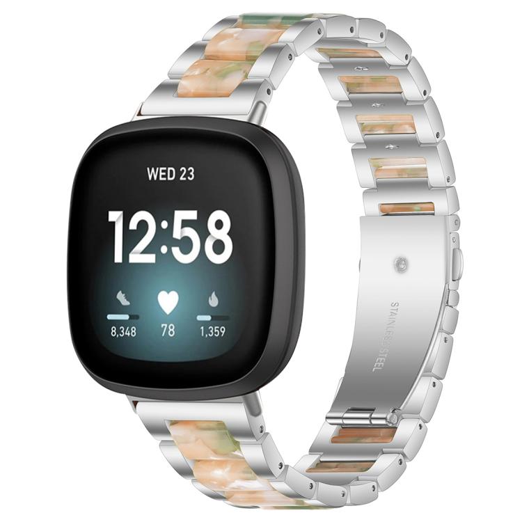 For Fitbit Versa 4 / 3 / Sense 2 / Sense xDfind Three Beads Metal Resin Watch Band