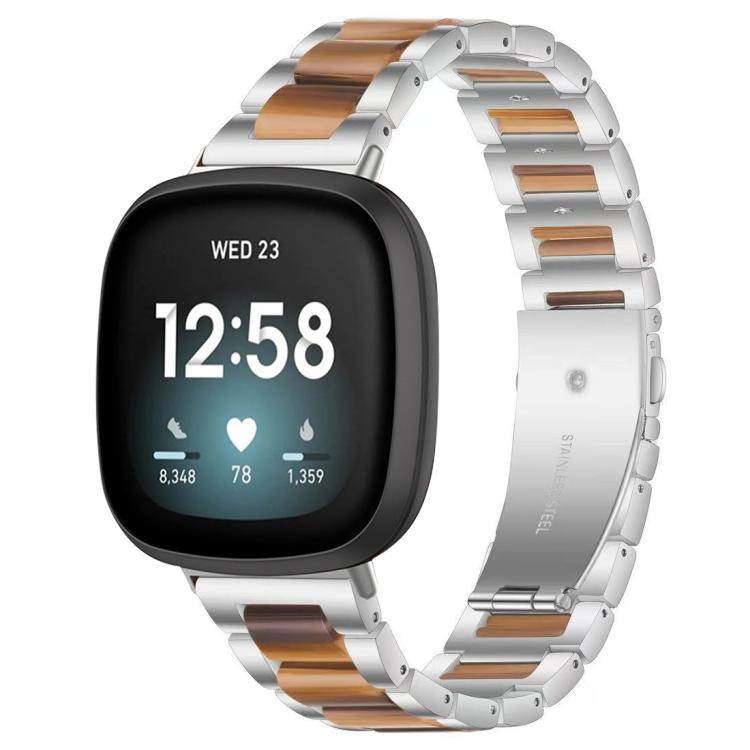 For Fitbit Versa 4 / 3 / Sense 2 / Sense xDfind Three Beads Metal Resin Watch Band