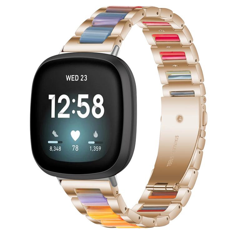 For Fitbit Versa 4 / 3 / Sense 2 / Sense xDfind Three Beads Metal Resin Watch Band