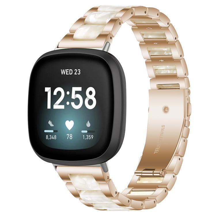 For Fitbit Versa 4 / 3 / Sense 2 / Sense xDfind Three Beads Metal Resin Watch Band