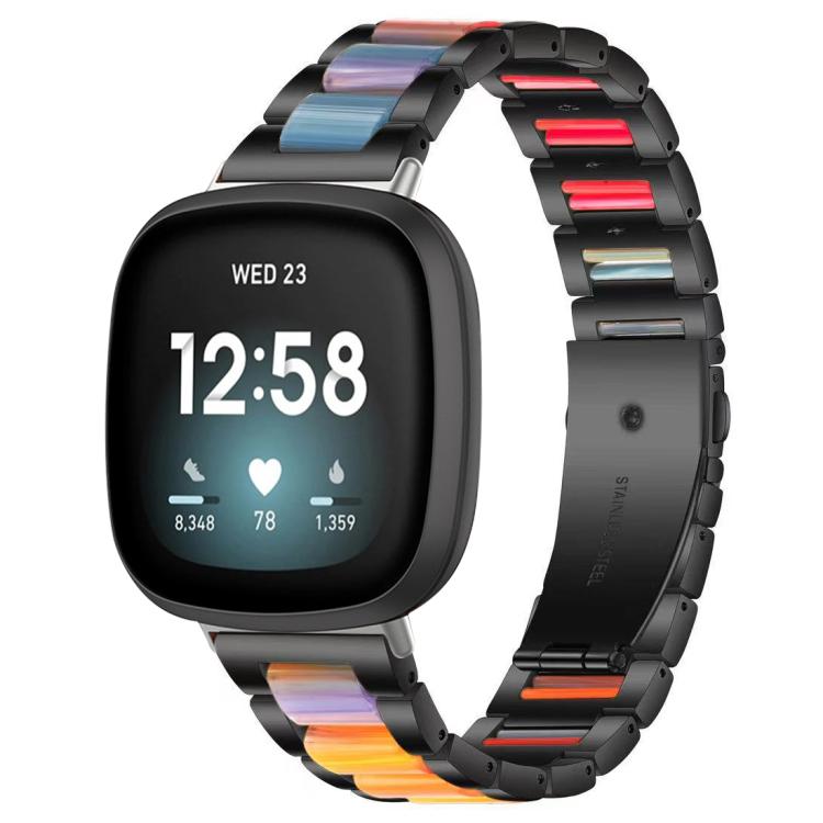 For Fitbit Versa 4 / 3 / Sense 2 / Sense xDfind Three Beads Metal Resin Watch Band