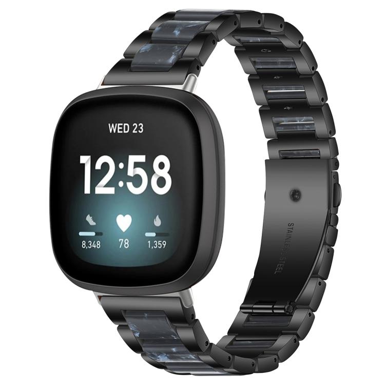 For Fitbit Versa 4 / 3 / Sense 2 / Sense xDfind Three Beads Metal Resin Watch Band