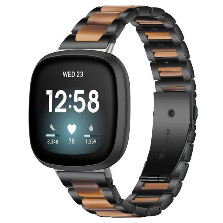 For Fitbit Versa 4 / 3 / Sense 2 / Sense xDfind Three Beads Metal Resin Watch Band