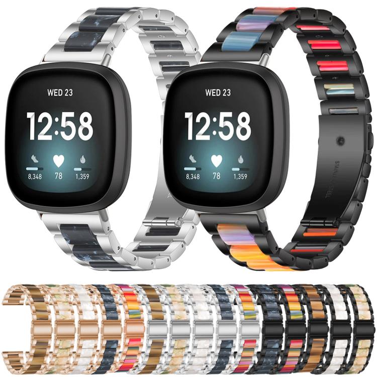 For Fitbit Versa 4 / 3 / Sense 2 / Sense xDfind Three Beads Metal Resin Watch Band