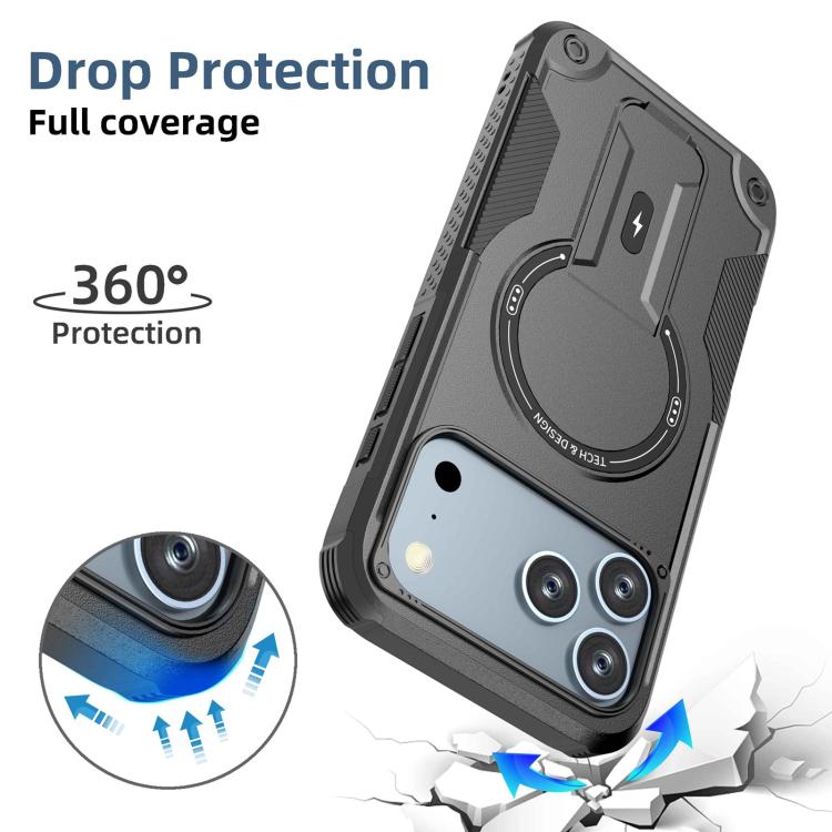 For iPhone 17 Pro Max Armor Magsafe Holder PC Hybrid TPU Phone Case