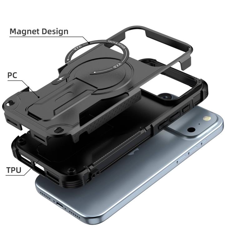 For iPhone 17 Pro Max Armor Magsafe Holder PC Hybrid TPU Phone Case