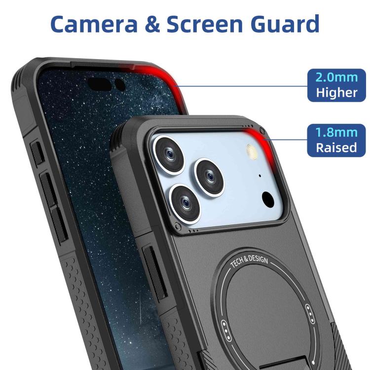 For iPhone 17 Pro Max Armor Magsafe Holder PC Hybrid TPU Phone Case