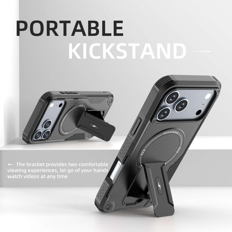 For iPhone 17 Pro Max Armor Magsafe Holder PC Hybrid TPU Phone Case