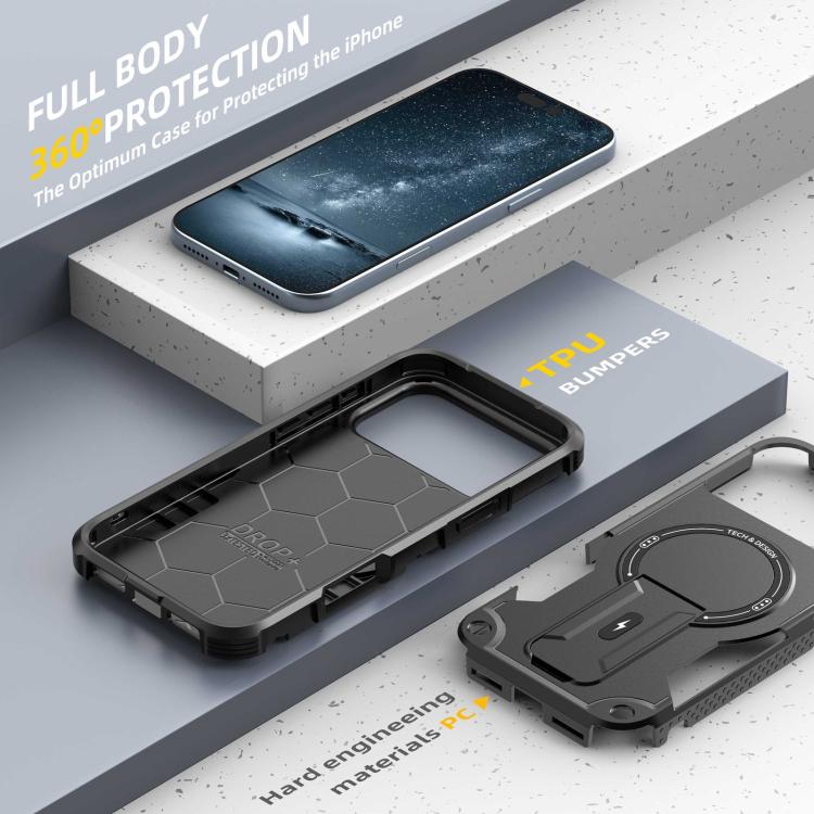 For iPhone 17 Pro Max Armor Magsafe Holder PC Hybrid TPU Phone Case
