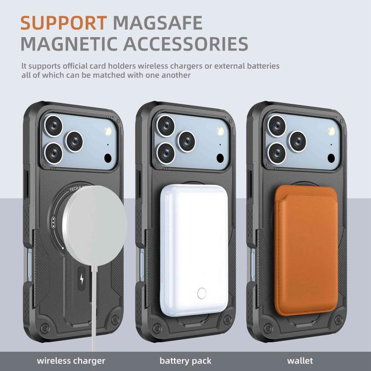 For iPhone 17 Pro Max Armor Magsafe Holder PC Hybrid TPU Phone Case