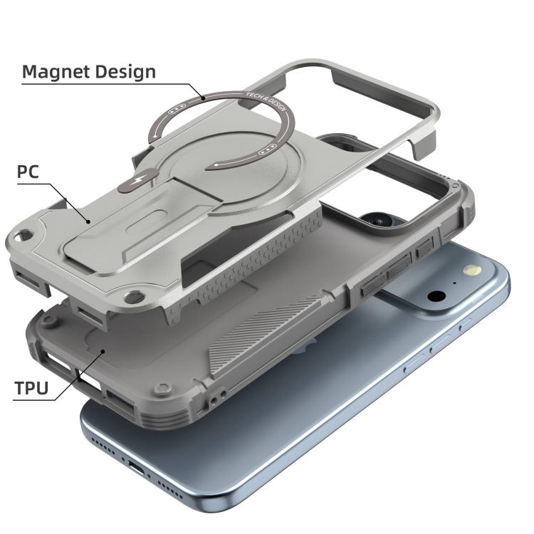 For iPhone 17 Pro Max Armor Magsafe Holder PC Hybrid TPU Phone Case