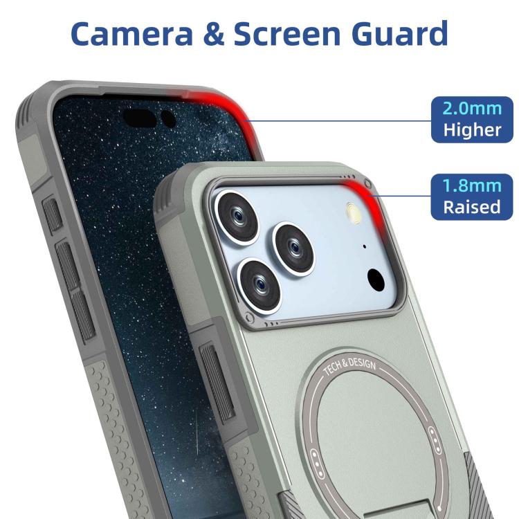 For iPhone 17 Pro Max Armor Magsafe Holder PC Hybrid TPU Phone Case