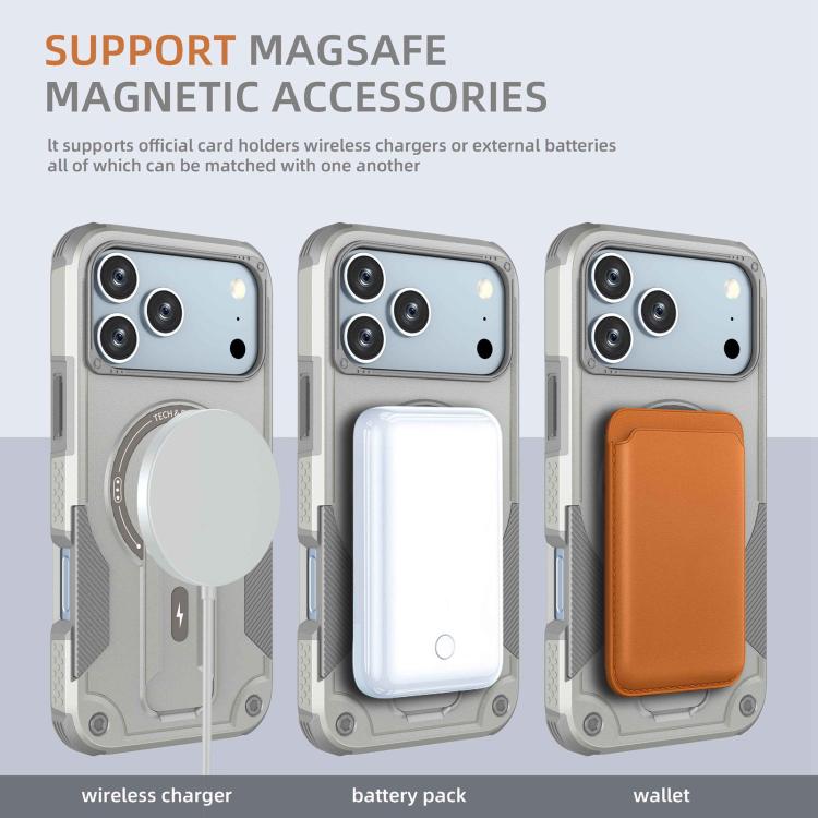 For iPhone 17 Pro Max Armor Magsafe Holder PC Hybrid TPU Phone Case