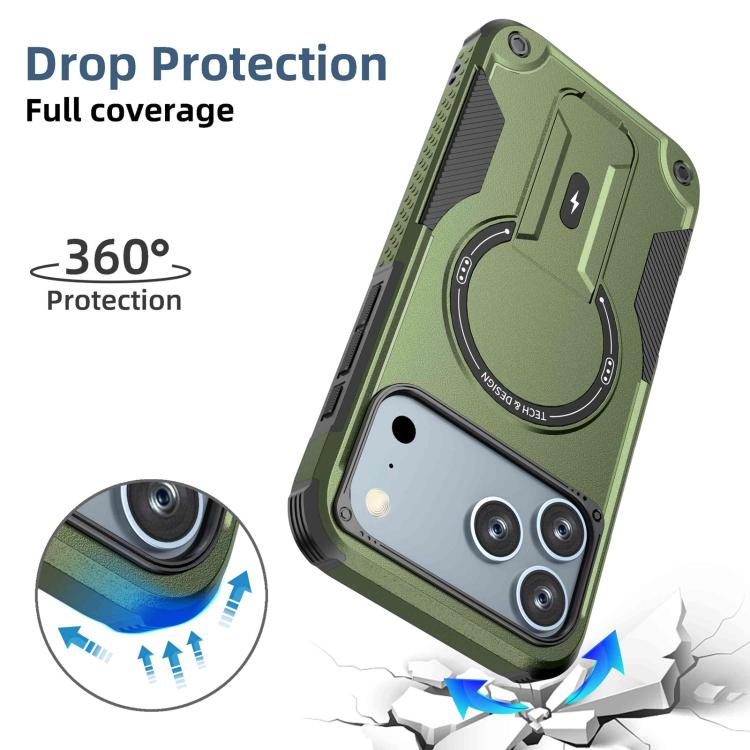 For iPhone 17 Pro Max Armor Magsafe Holder PC Hybrid TPU Phone Case
