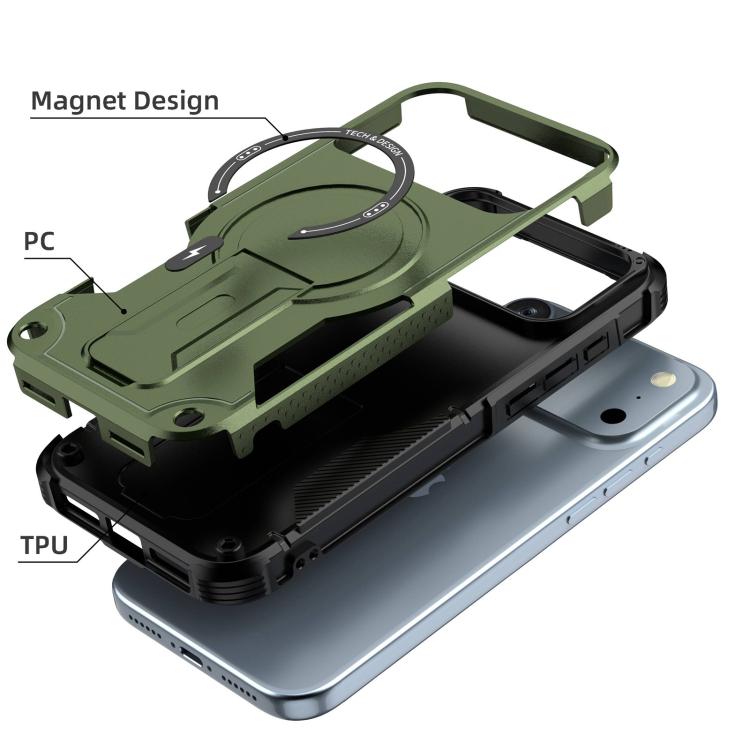 For iPhone 17 Pro Max Armor Magsafe Holder PC Hybrid TPU Phone Case