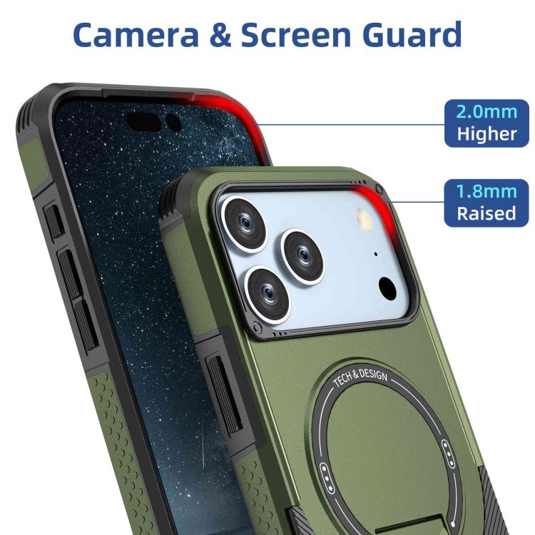 For iPhone 17 Pro Max Armor Magsafe Holder PC Hybrid TPU Phone Case