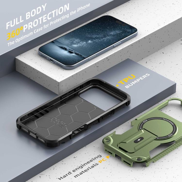 For iPhone 17 Pro Max Armor Magsafe Holder PC Hybrid TPU Phone Case