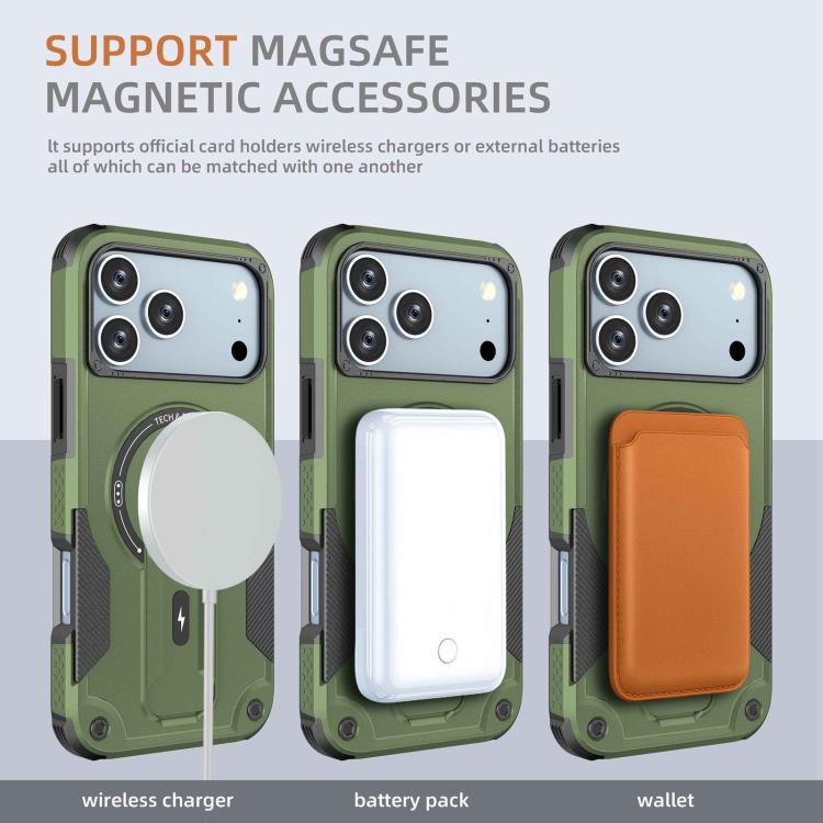 For iPhone 17 Pro Max Armor Magsafe Holder PC Hybrid TPU Phone Case