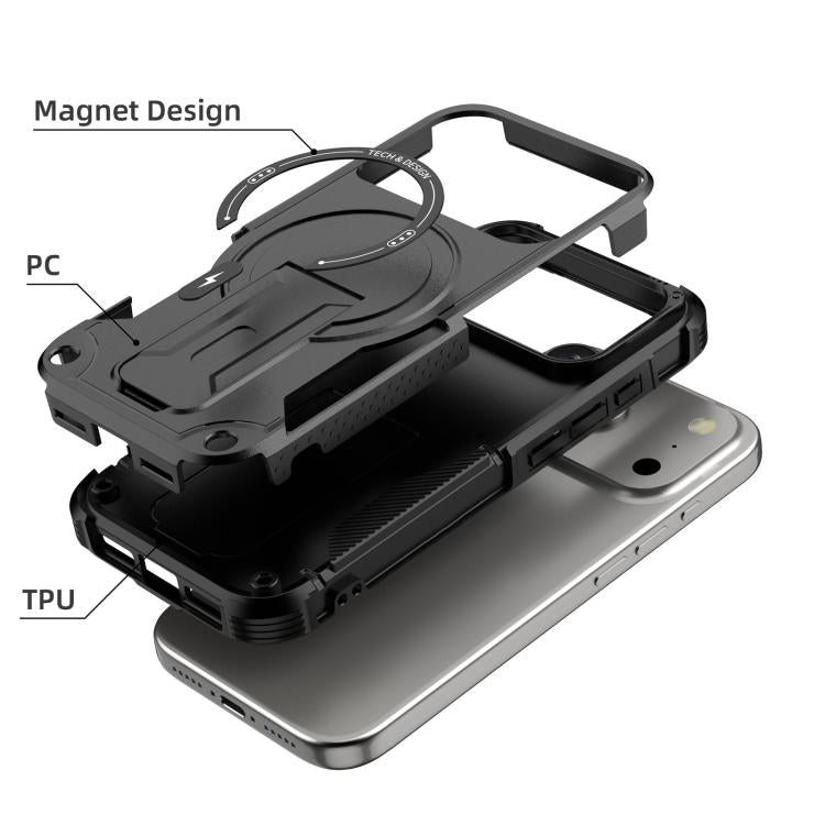 For iPhone 17 Pro Armor Magsafe Holder PC Hybrid TPU Phone Case