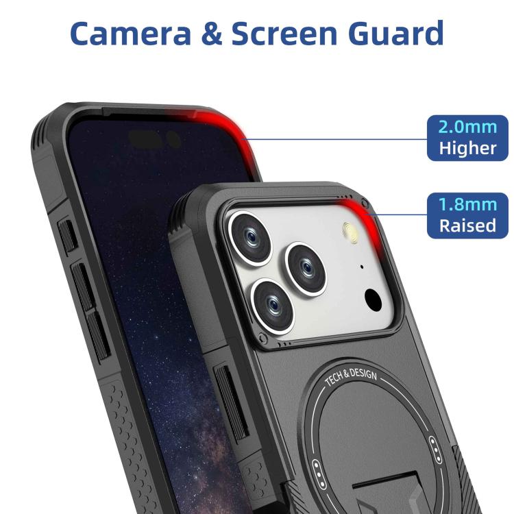 For iPhone 17 Pro Armor Magsafe Holder PC Hybrid TPU Phone Case