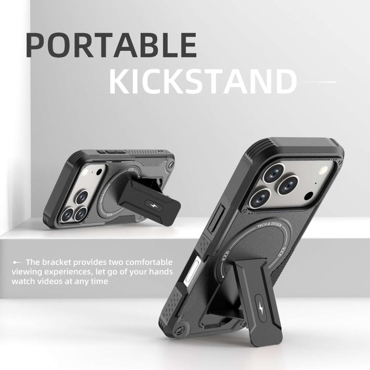 For iPhone 17 Pro Armor Magsafe Holder PC Hybrid TPU Phone Case