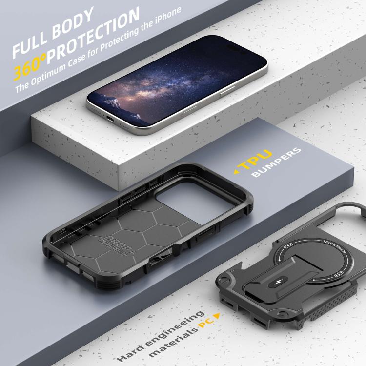 For iPhone 17 Pro Armor Magsafe Holder PC Hybrid TPU Phone Case