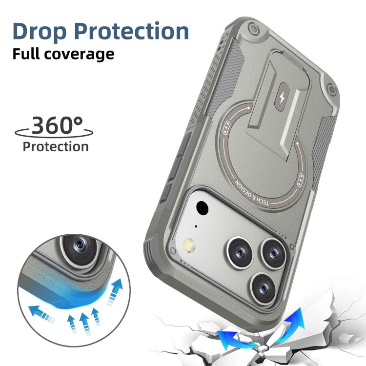 For iPhone 17 Pro Armor Magsafe Holder PC Hybrid TPU Phone Case