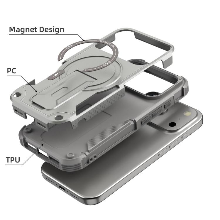 For iPhone 17 Pro Armor Magsafe Holder PC Hybrid TPU Phone Case