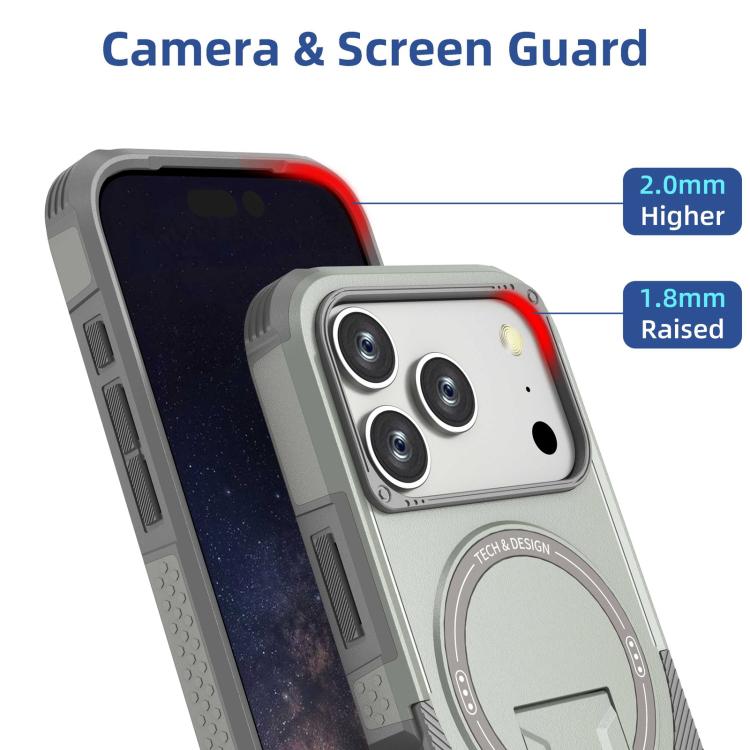 For iPhone 17 Pro Armor Magsafe Holder PC Hybrid TPU Phone Case
