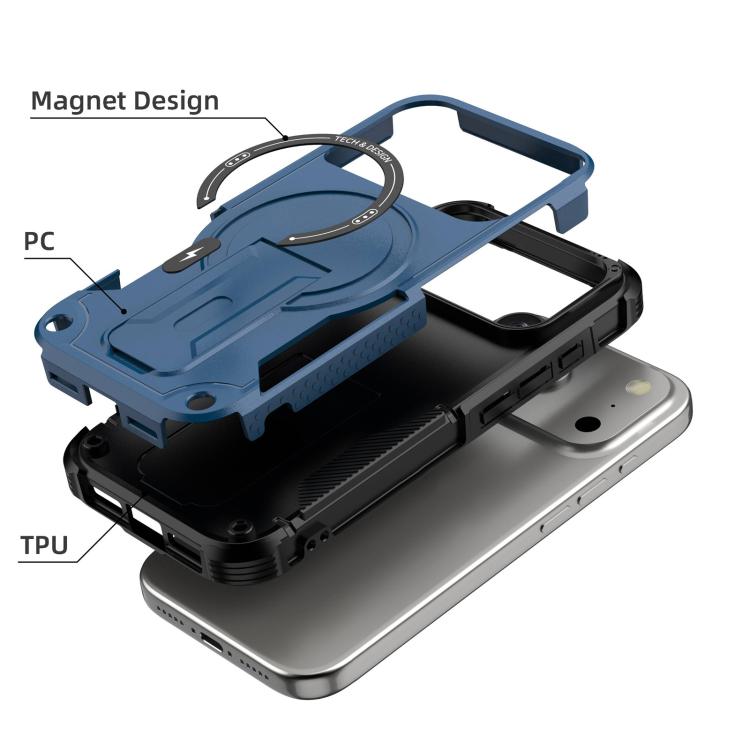 For iPhone 17 Pro Armor Magsafe Holder PC Hybrid TPU Phone Case