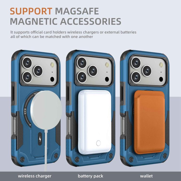 For iPhone 17 Pro Armor Magsafe Holder PC Hybrid TPU Phone Case