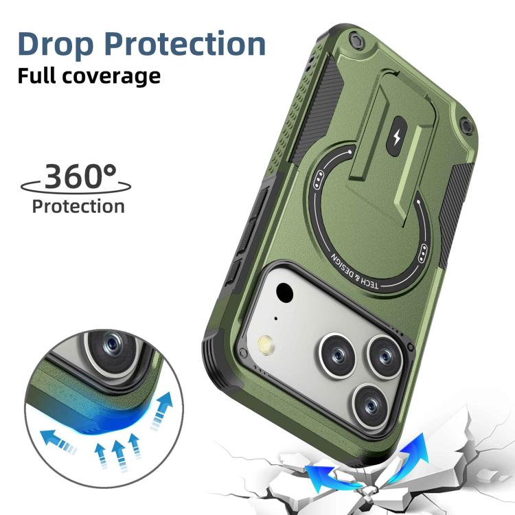 For iPhone 17 Pro Armor Magsafe Holder PC Hybrid TPU Phone Case