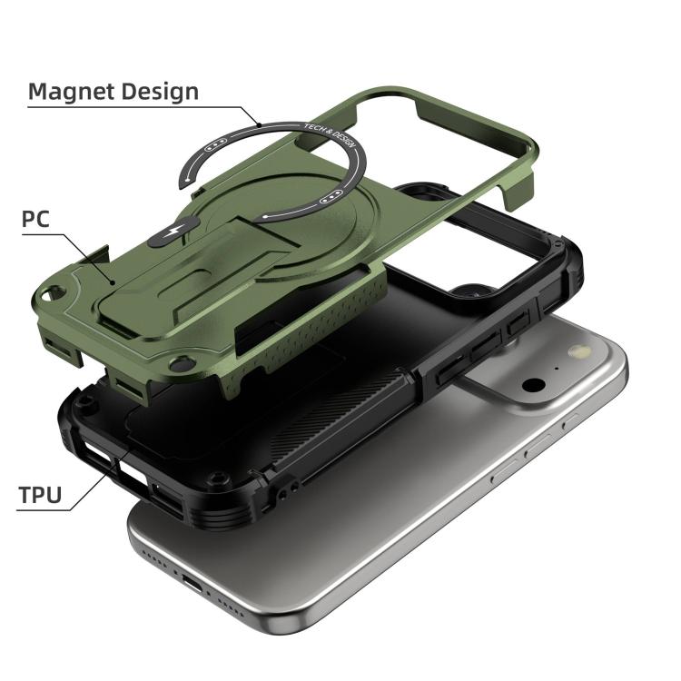 For iPhone 17 Pro Armor Magsafe Holder PC Hybrid TPU Phone Case