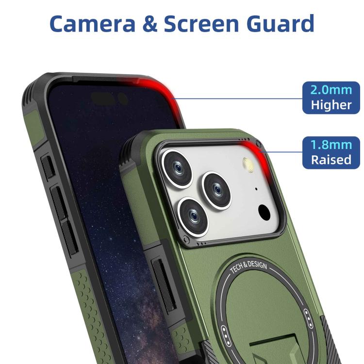 For iPhone 17 Pro Armor Magsafe Holder PC Hybrid TPU Phone Case
