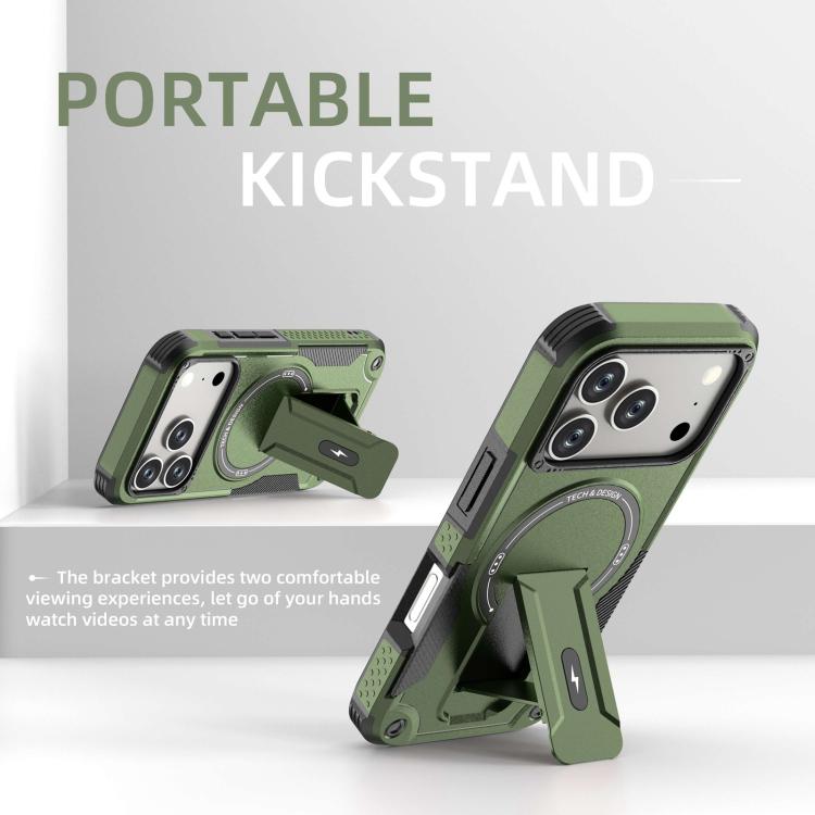 For iPhone 17 Pro Armor Magsafe Holder PC Hybrid TPU Phone Case