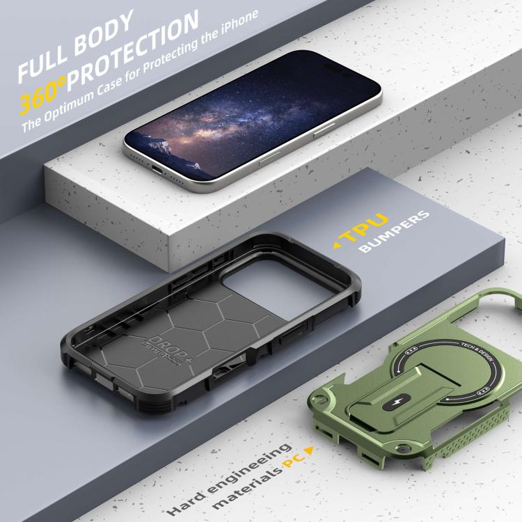 For iPhone 17 Pro Armor Magsafe Holder PC Hybrid TPU Phone Case