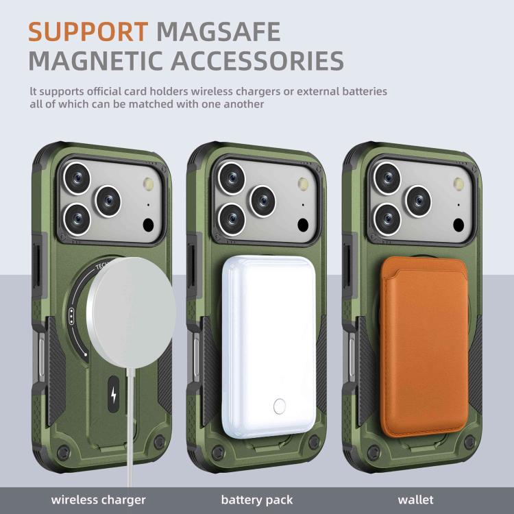 For iPhone 17 Pro Armor Magsafe Holder PC Hybrid TPU Phone Case