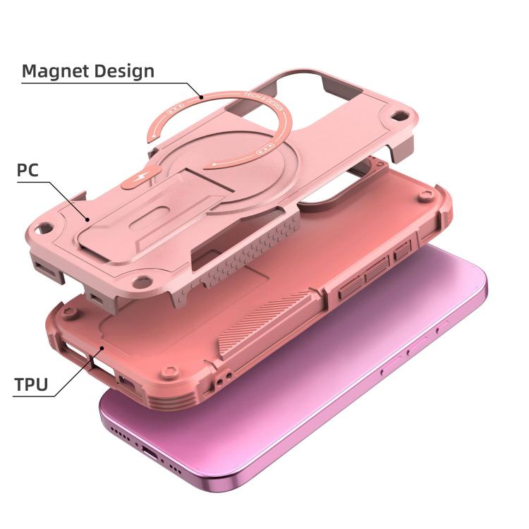 For iPhone 17 Armor Magsafe Holder PC Hybrid TPU Phone Case