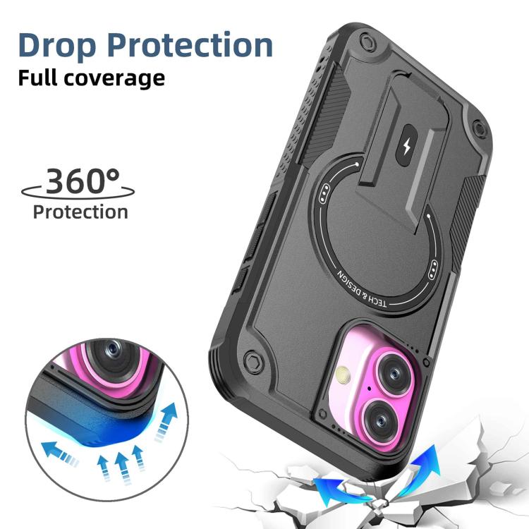 For iPhone 17 Armor Magsafe Holder PC Hybrid TPU Phone Case