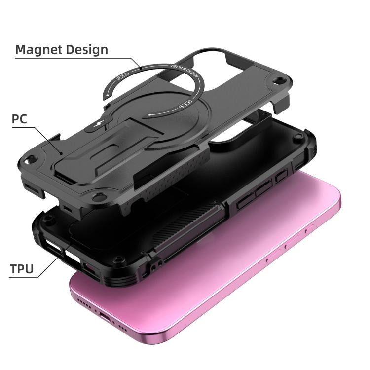 For iPhone 17 Armor Magsafe Holder PC Hybrid TPU Phone Case