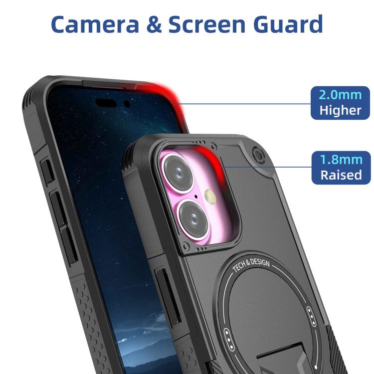 For iPhone 17 Armor Magsafe Holder PC Hybrid TPU Phone Case