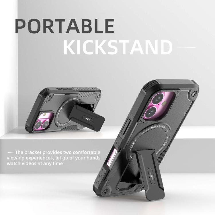 For iPhone 17 Armor Magsafe Holder PC Hybrid TPU Phone Case