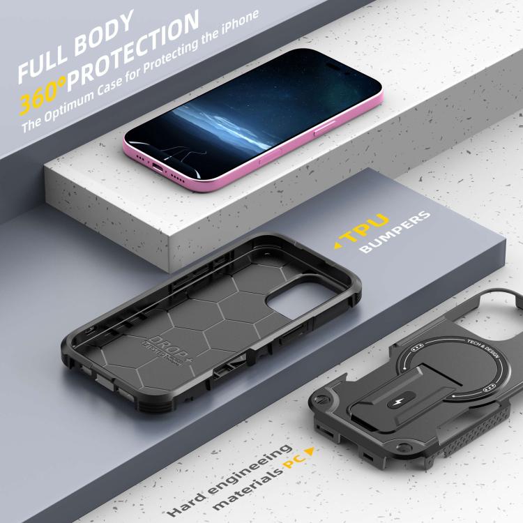 For iPhone 17 Armor Magsafe Holder PC Hybrid TPU Phone Case