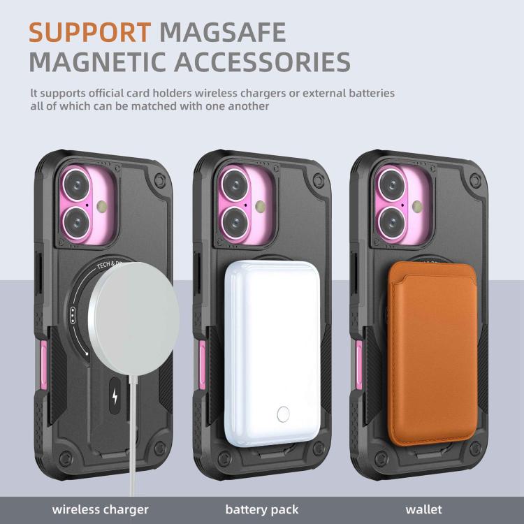 For iPhone 17 Armor Magsafe Holder PC Hybrid TPU Phone Case