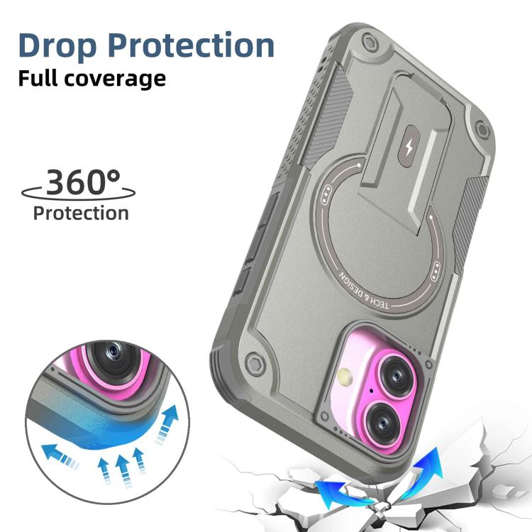 For iPhone 17 Armor Magsafe Holder PC Hybrid TPU Phone Case