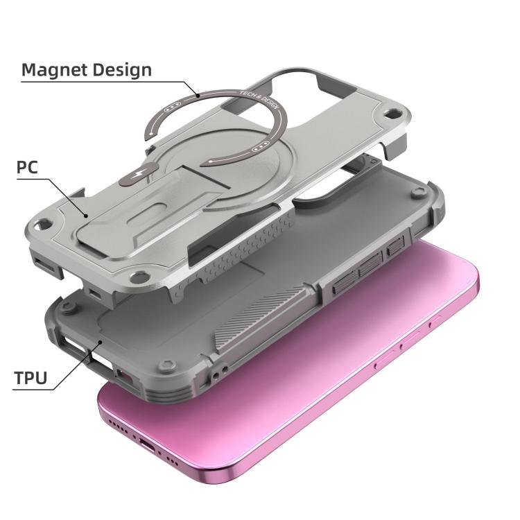 For iPhone 17 Armor Magsafe Holder PC Hybrid TPU Phone Case