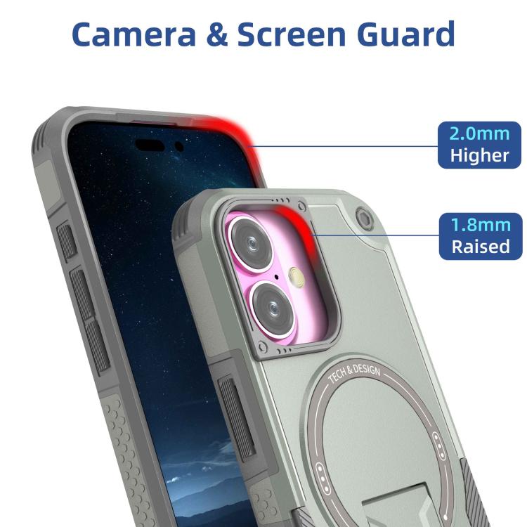 For iPhone 17 Armor Magsafe Holder PC Hybrid TPU Phone Case