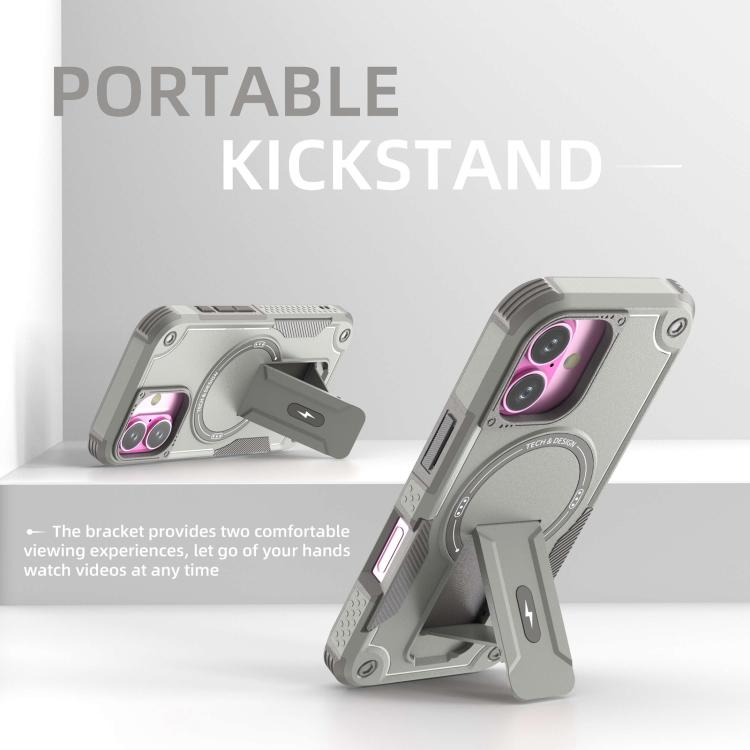For iPhone 17 Armor Magsafe Holder PC Hybrid TPU Phone Case